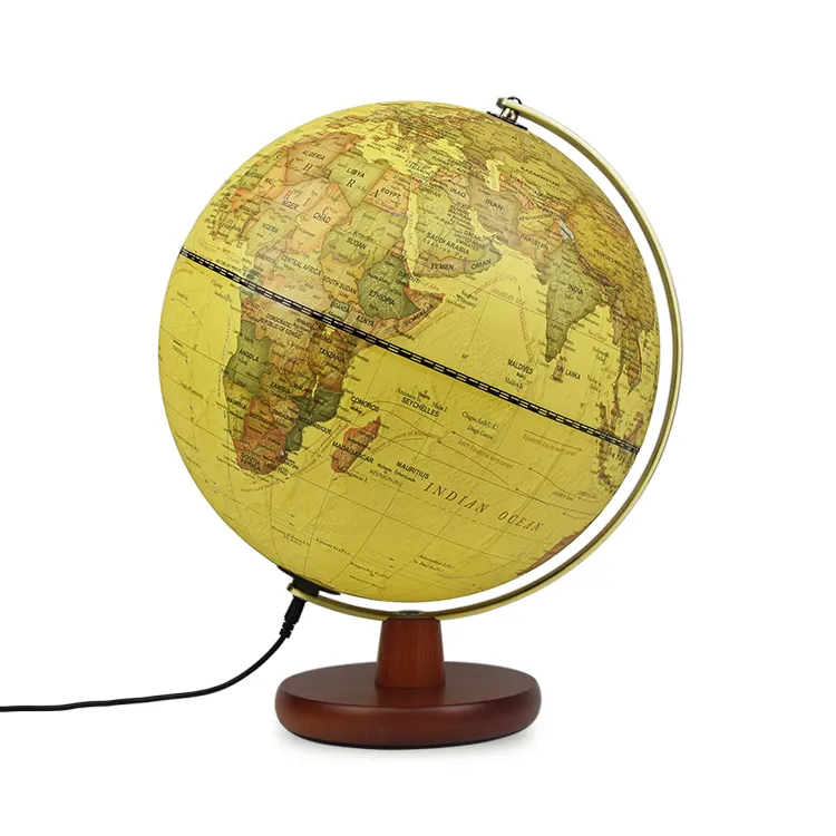 30cm (12") Antique World Globe with Hardwood Base & Metal Meridian detail view 2